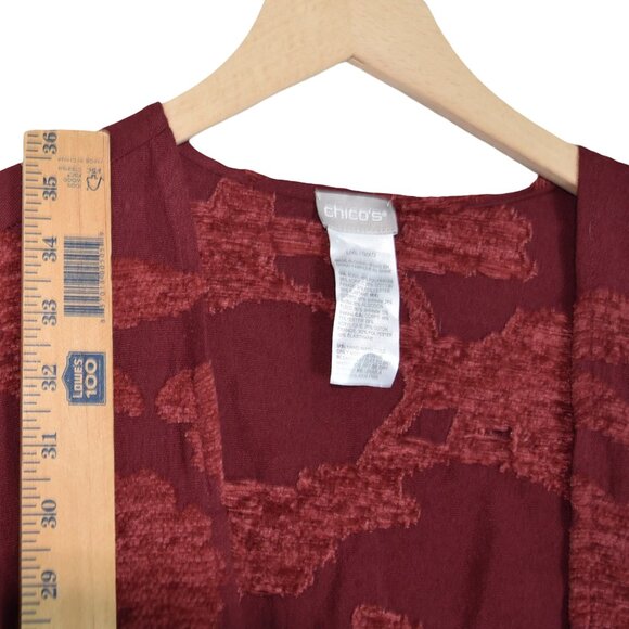 Chico’s Red Fringe Kimono Jacket L/XL Boho Western Floral Drape Open Front - Picture 7 of 8